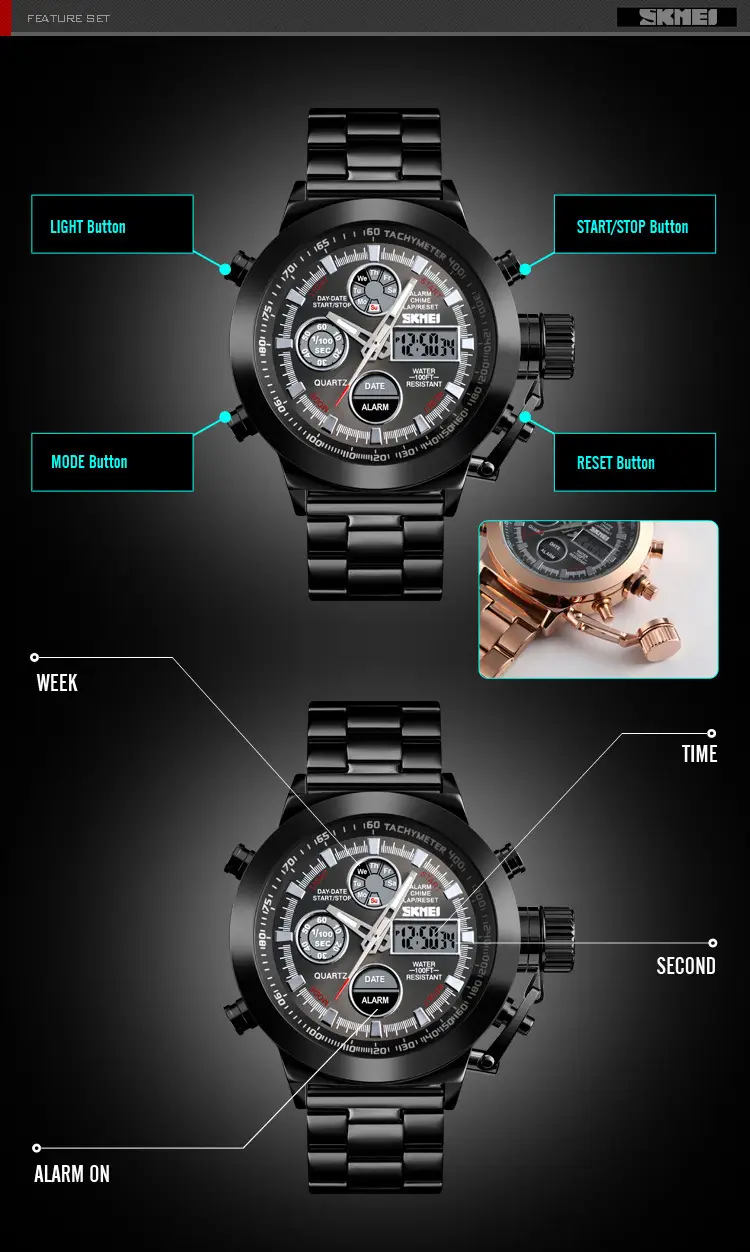 SKMEI Men's Stainless Steel Chronograph Watch with Dual Display — feature 6