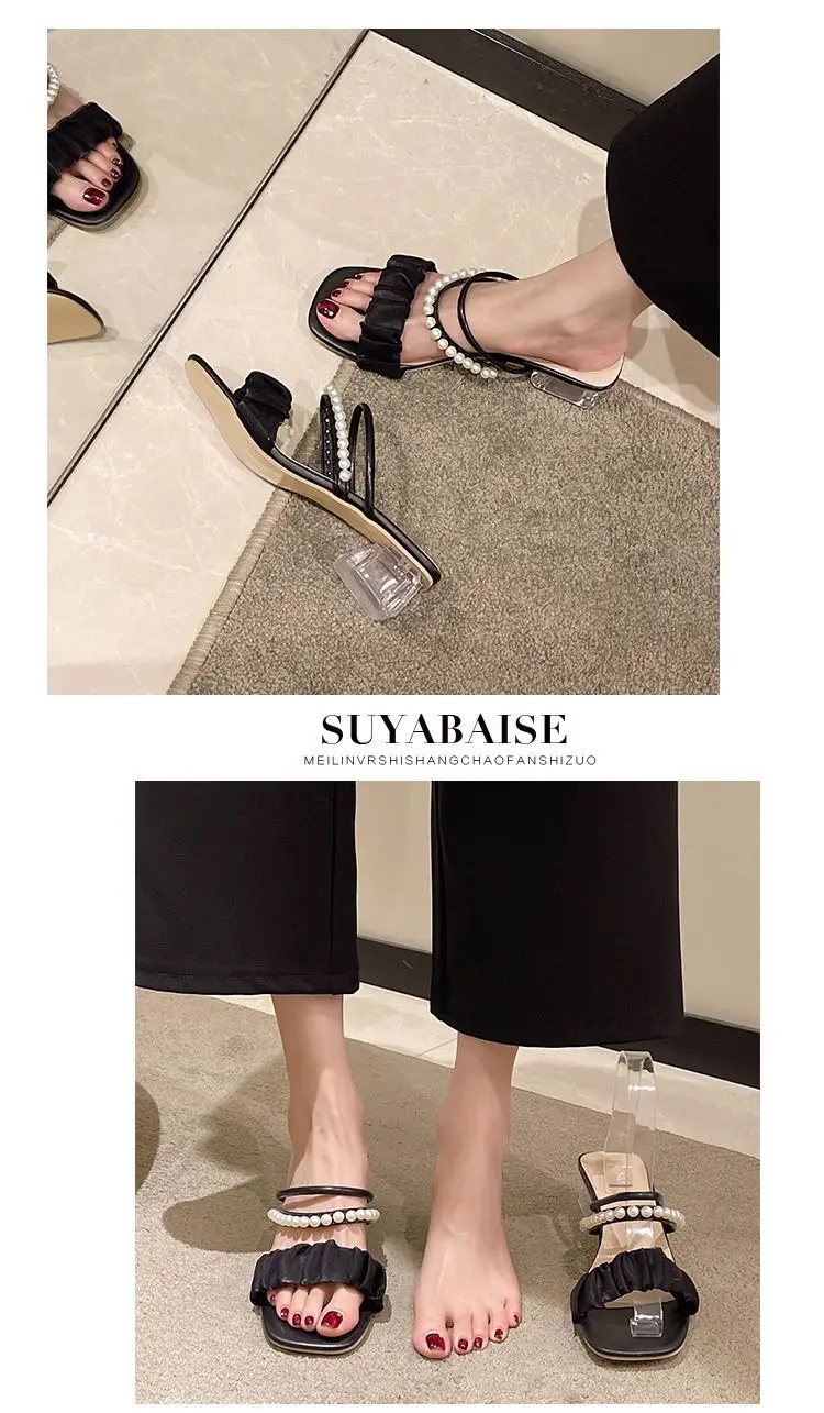 Women Pearl Heel Sandals Medium Black 2025 โ feature 7