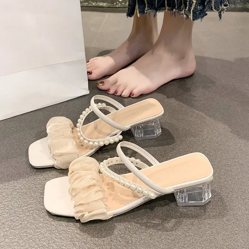 Women Pearl Heel Sandals Medium Black 2025 - Image 2