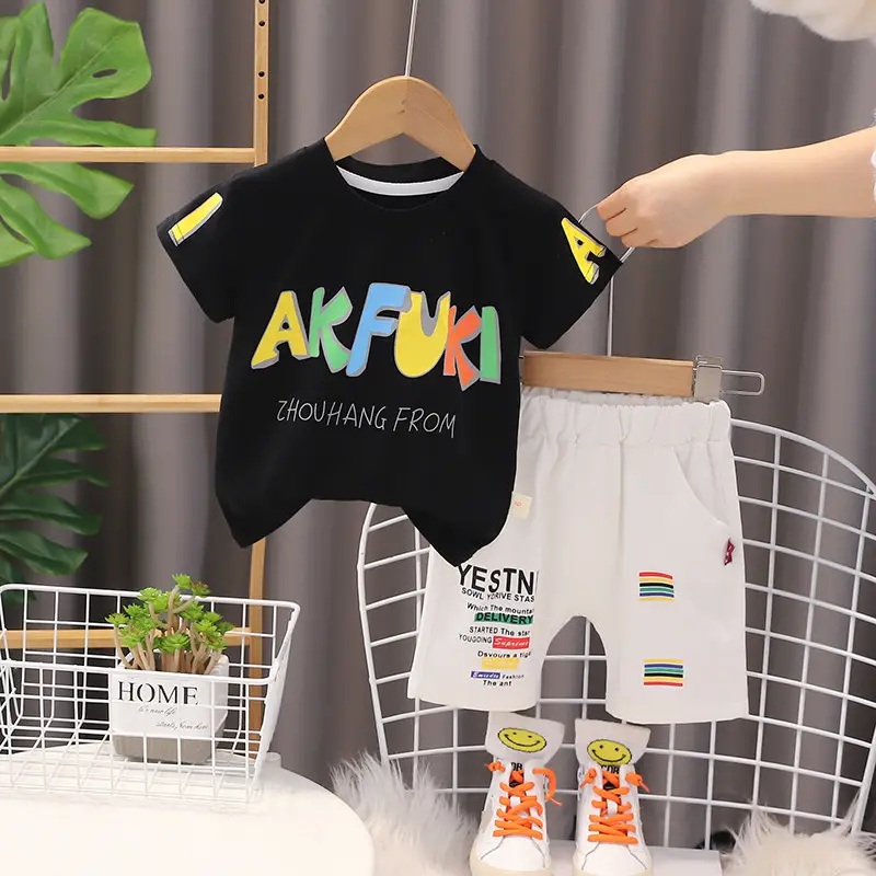 New Kids Summer T-Shirt Suit Black Orange White - Image 2