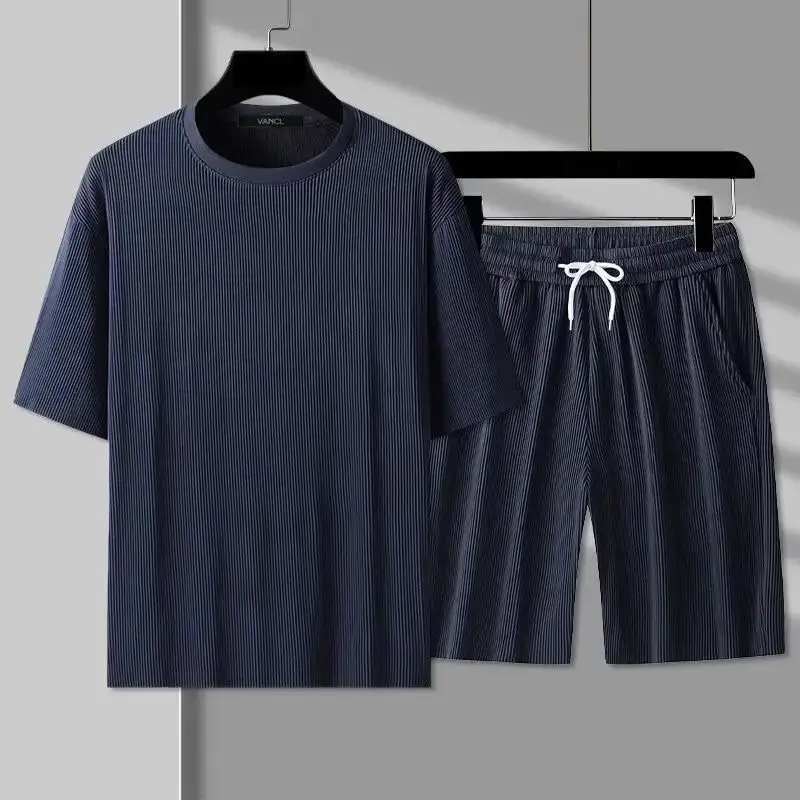 Men Ice Silk Casual Shorts Suit Black Summer — feature 10