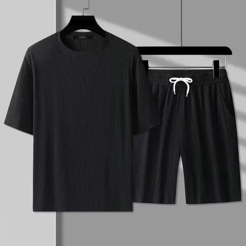 Men Ice Silk Casual Shorts Suit Black Summer — feature 11