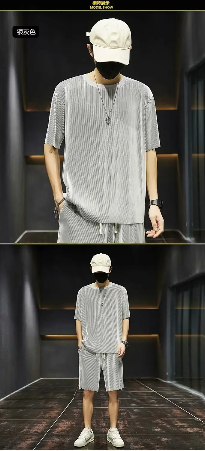 Men Ice Silk Casual Shorts Suit Black Summer — feature 12