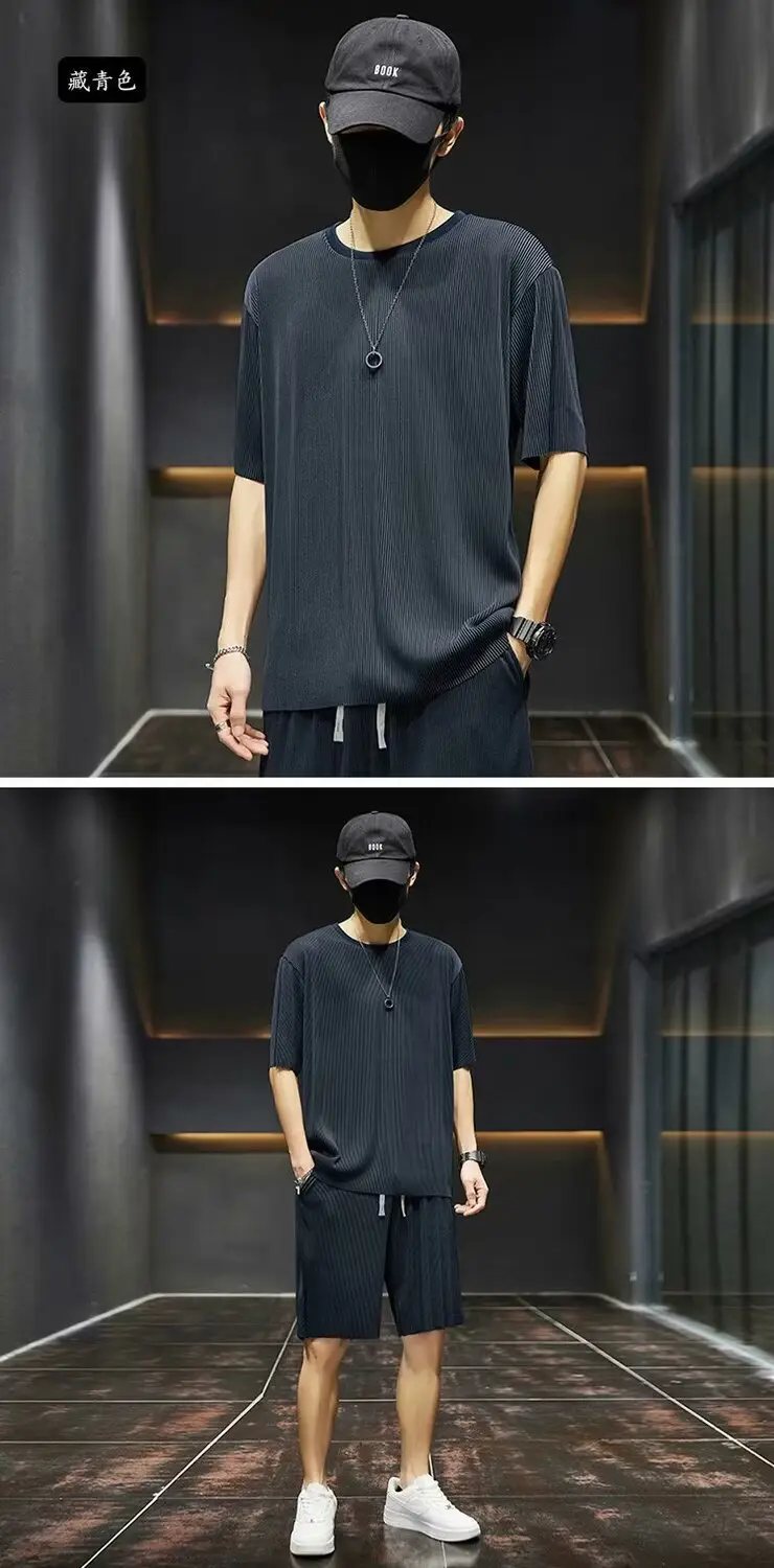 Men Ice Silk Casual Shorts Suit Black Summer — feature 13