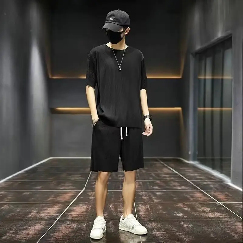 Men Ice Silk Casual Shorts Suit Black Summer — feature 4
