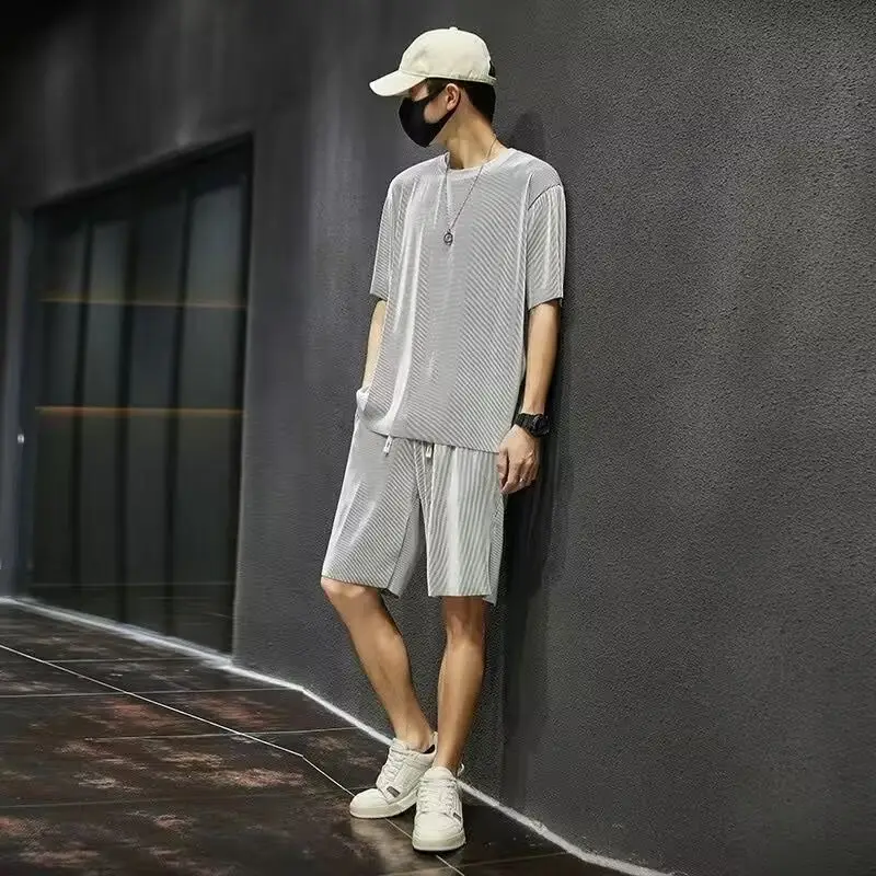 Men Ice Silk Casual Shorts Suit Black Summer — feature 6
