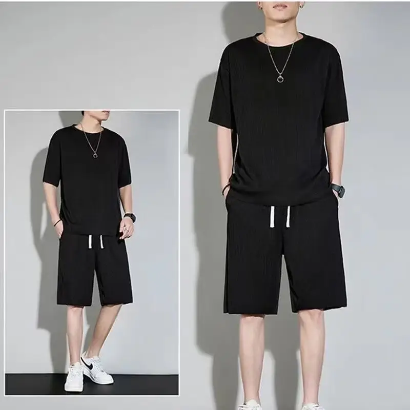 Men Ice Silk Casual Shorts Suit Black Summer — feature 7