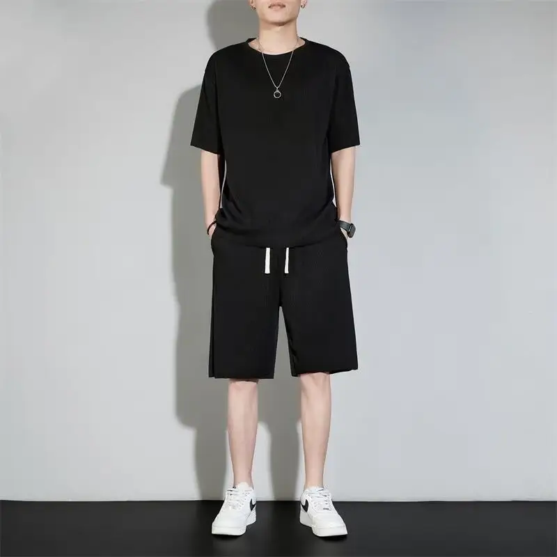 Men Ice Silk Casual Shorts Suit Black Summer — feature 8