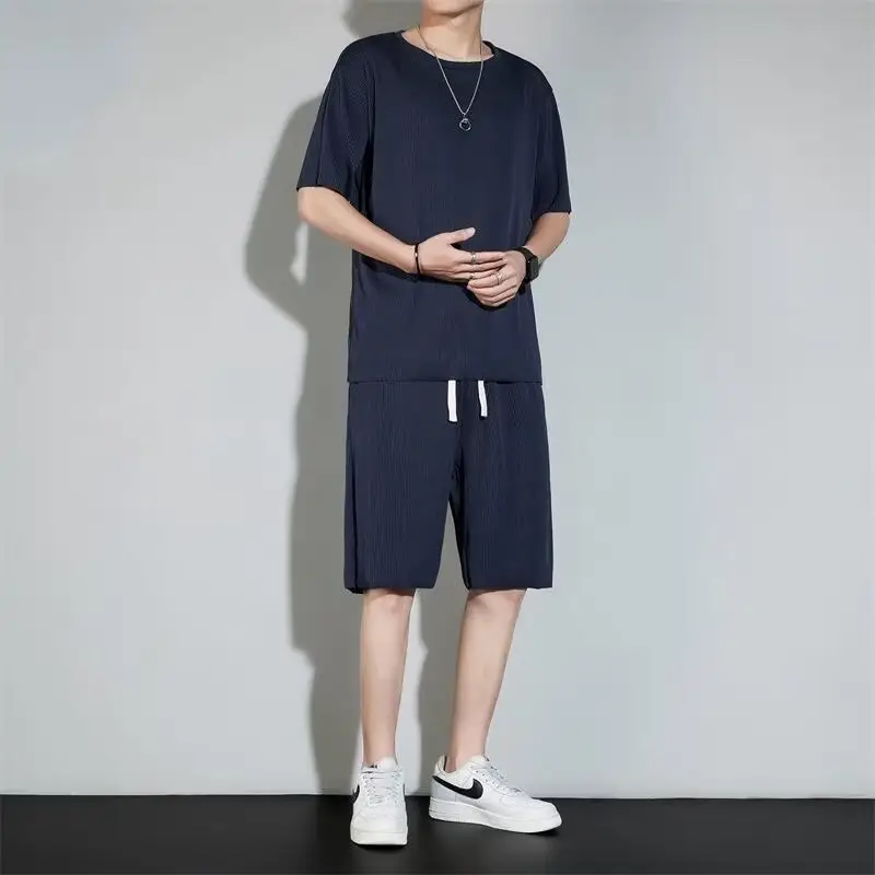 Men Ice Silk Casual Shorts Suit Black Summer — feature 9
