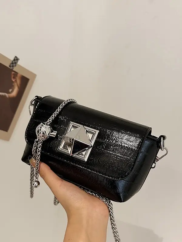 White Square Lock Chain Shoulder Bag for Women