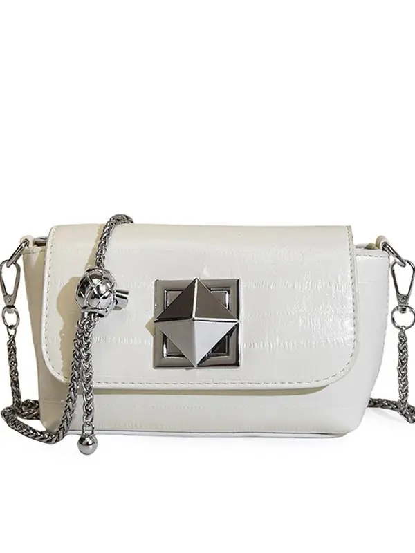 White Square Lock Chain Shoulder Bag for Women