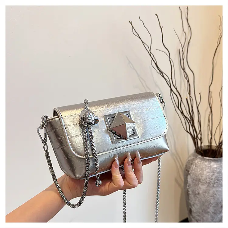 White Square Lock Chain Shoulder Bag for Women — feature 27