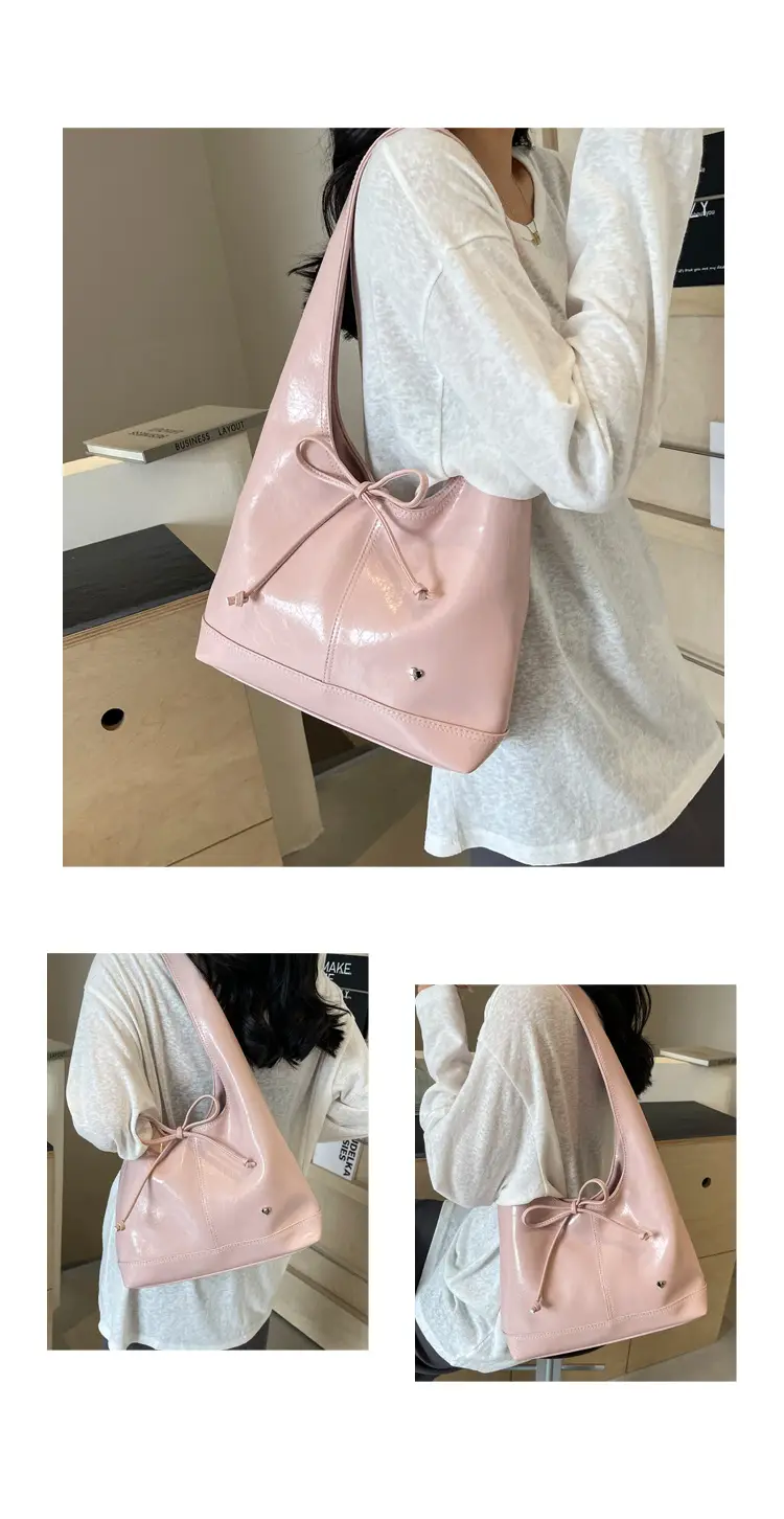 Pink Korean Style Shoulder Bag with Bow Detail — feature 12