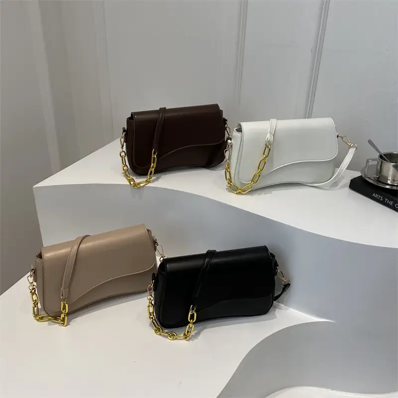 Black Crossbody Bag with Gold Chain for Women - Image 5