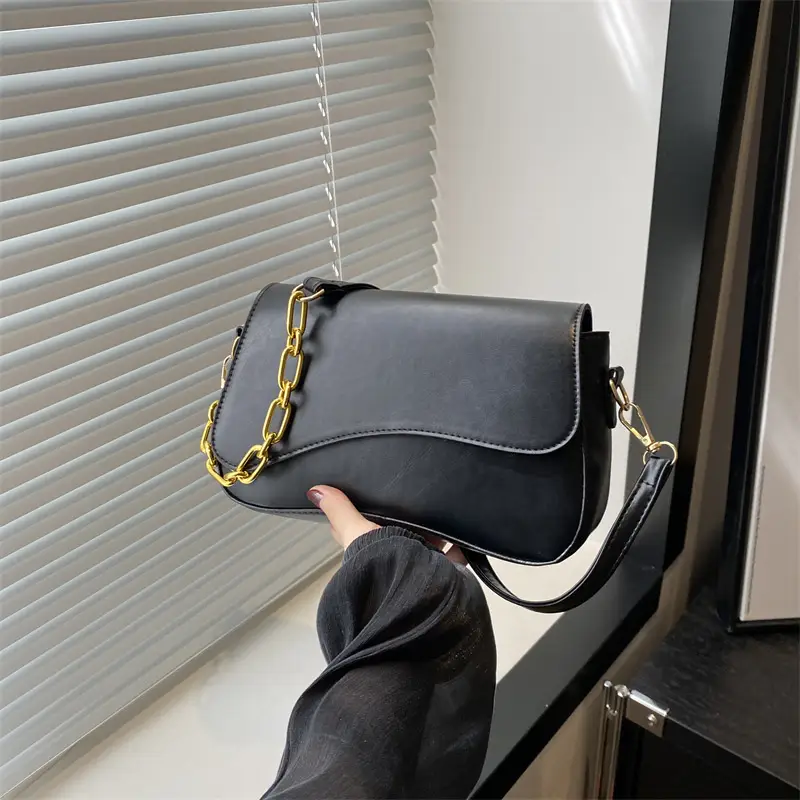 Black Crossbody Bag with Gold Chain for Women - Image 6
