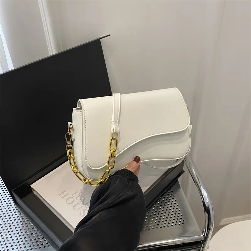 Black Crossbody Bag with Gold Chain for Women - Image 7