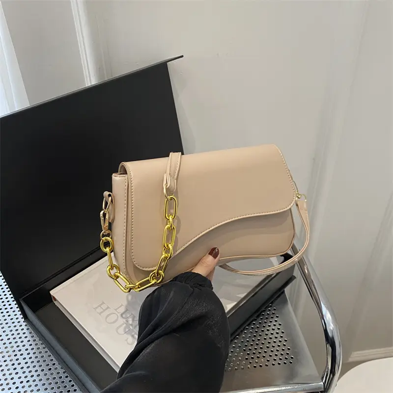 Black Crossbody Bag with Gold Chain for Women - Image 8