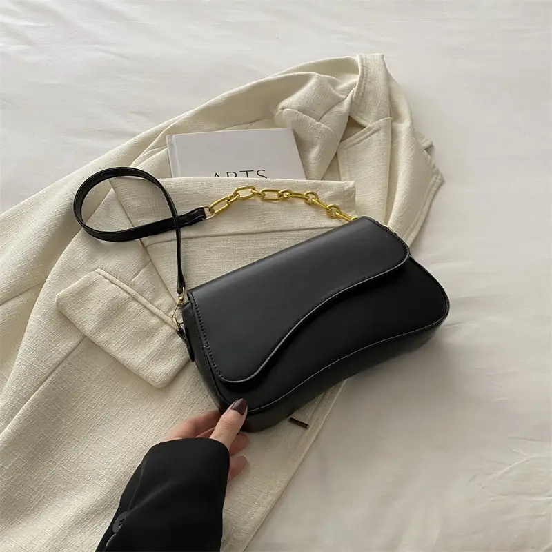 Black Crossbody Bag with Gold Chain for Women - Image 3