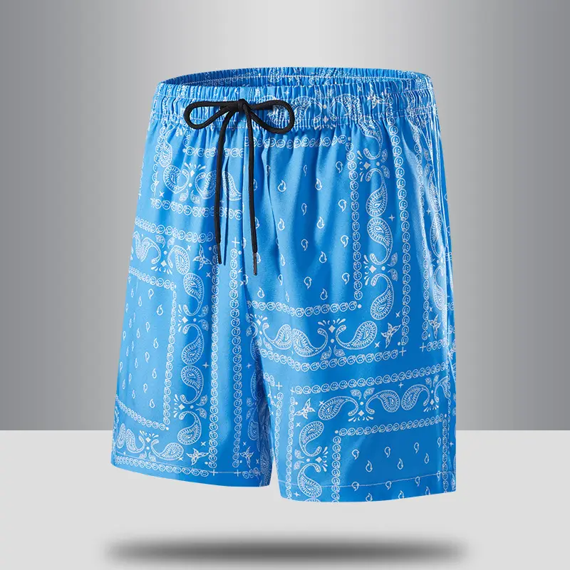 Men Blue Printed Cashew Flower Shorts Summer Casual Loose Fit