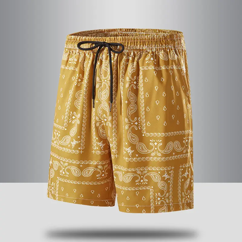 Men Blue Printed Cashew Flower Shorts Summer Casual Loose Fit