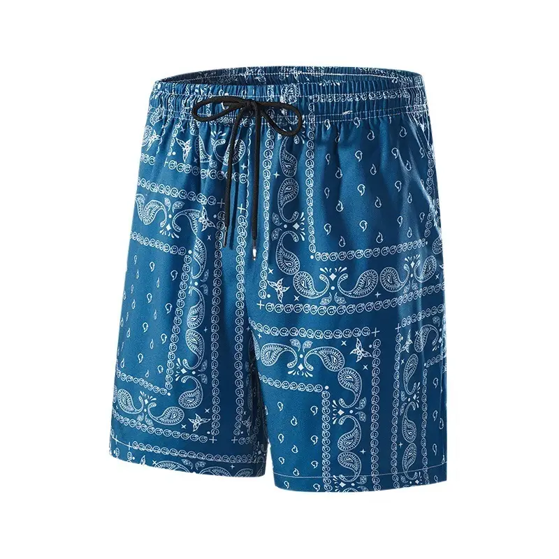 Men Blue Printed Cashew Flower Shorts Summer Casual Loose Fit