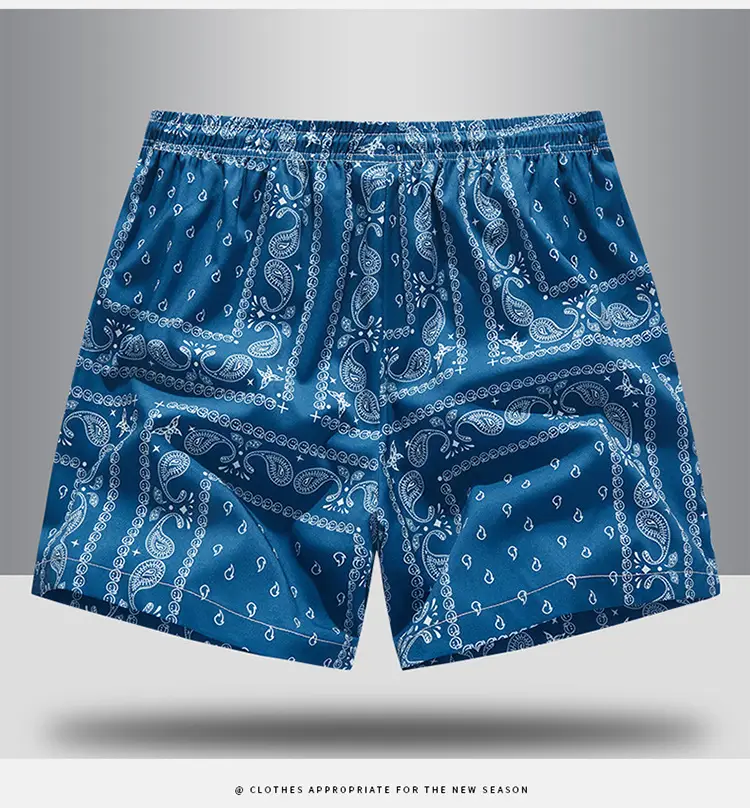 Men Blue Printed Cashew Flower Shorts Summer Casual Loose Fit — feature 11