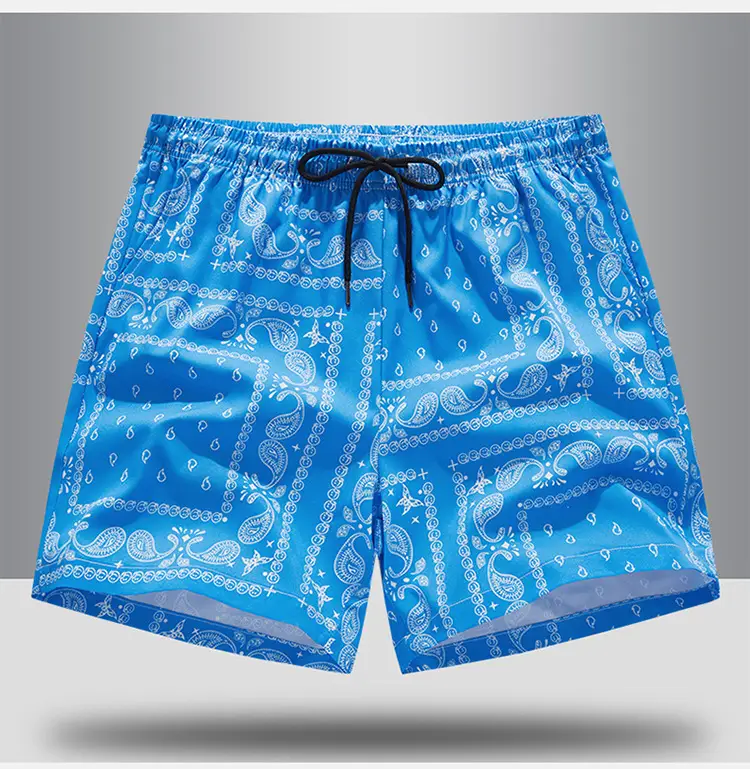 Men Blue Printed Cashew Flower Shorts Summer Casual Loose Fit — feature 12
