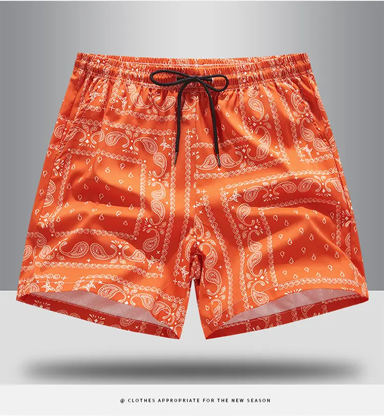 Men Blue Printed Cashew Flower Shorts Summer Casual Loose Fit — feature 15