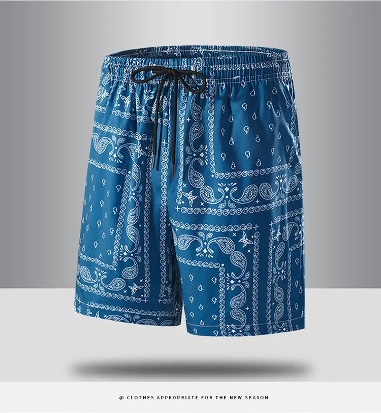 Men Blue Printed Cashew Flower Shorts Summer Casual Loose Fit — feature 18