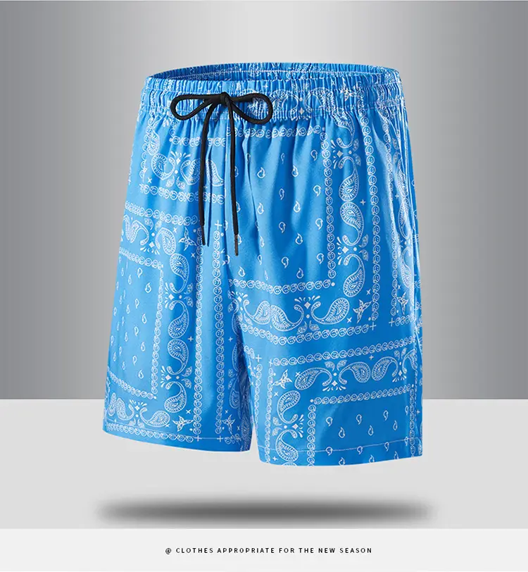 Men Blue Printed Cashew Flower Shorts Summer Casual Loose Fit — feature 19
