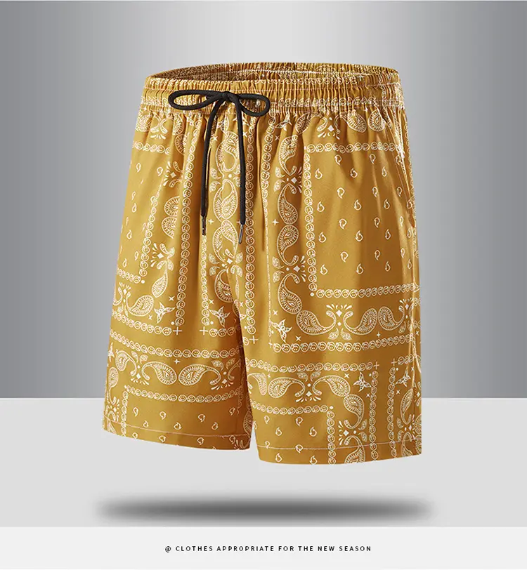 Men Blue Printed Cashew Flower Shorts Summer Casual Loose Fit — feature 22