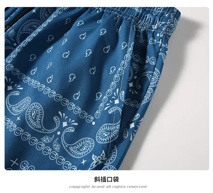 Men Blue Printed Cashew Flower Shorts Summer Casual Loose Fit — feature 26