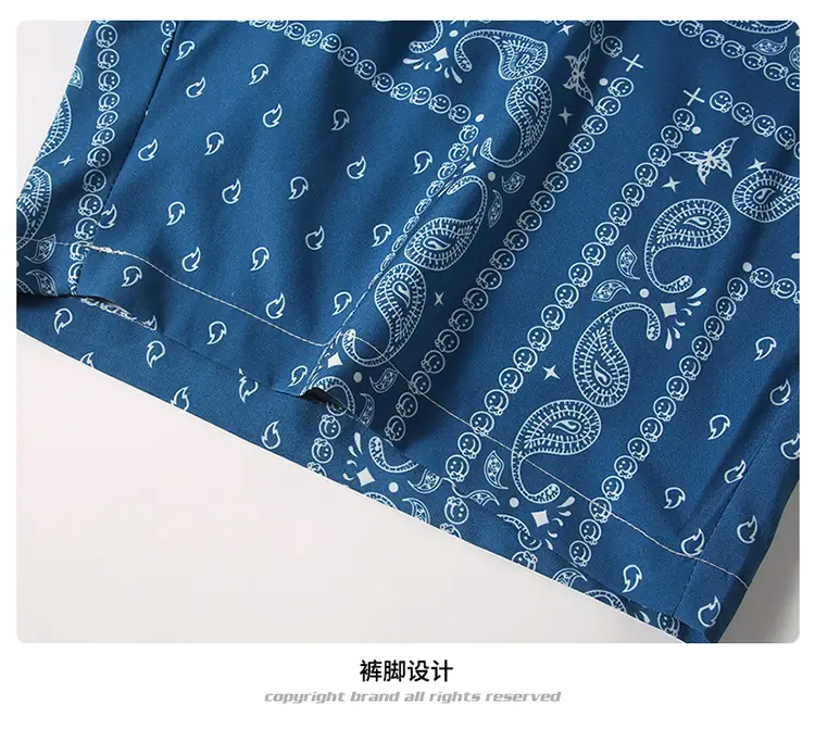 Men Blue Printed Cashew Flower Shorts Summer Casual Loose Fit — feature 27
