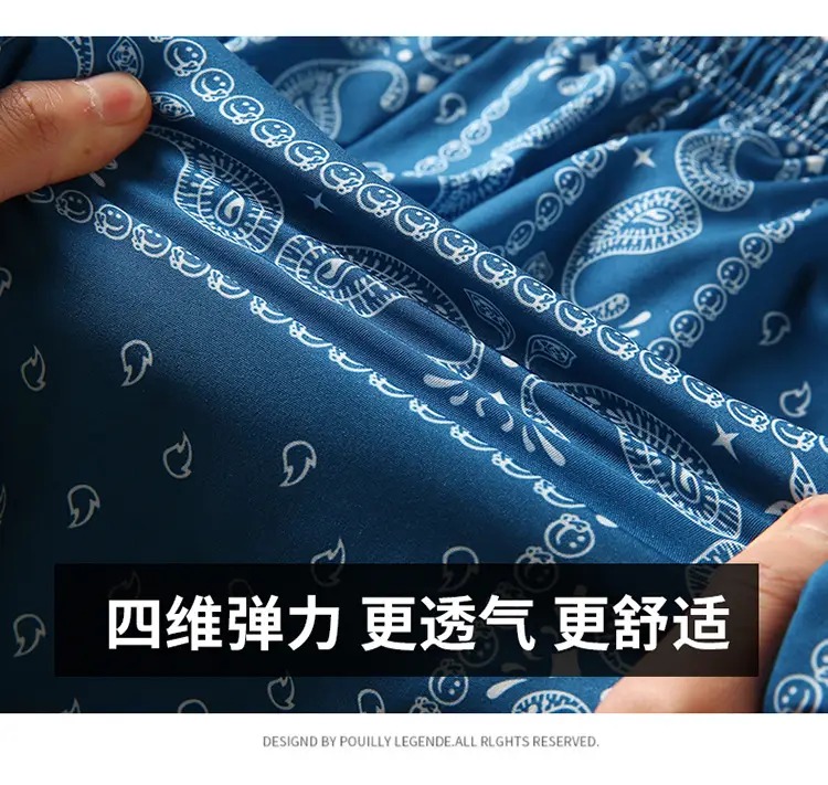 Men Blue Printed Cashew Flower Shorts Summer Casual Loose Fit — feature 4