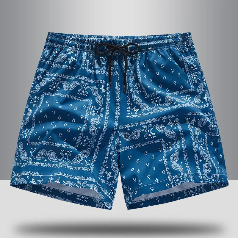 Men Blue Printed Cashew Flower Shorts Summer Casual Loose Fit