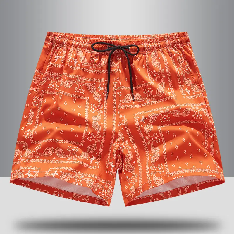 Men Blue Printed Cashew Flower Shorts Summer Casual Loose Fit