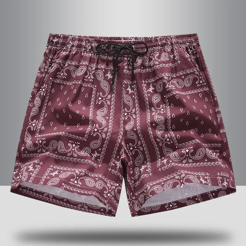 Men Blue Printed Cashew Flower Shorts Summer Casual Loose Fit