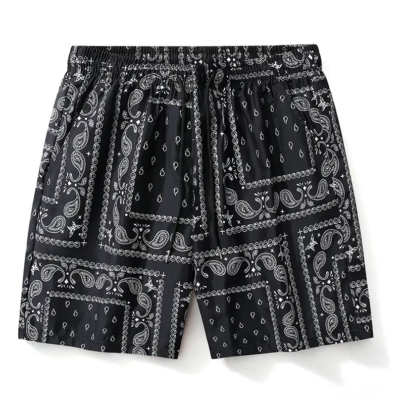 Men Blue Printed Cashew Flower Shorts Summer Casual Loose Fit