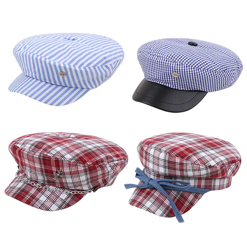 Men Red Plaid Bow Tie Sun Hat - Image 5