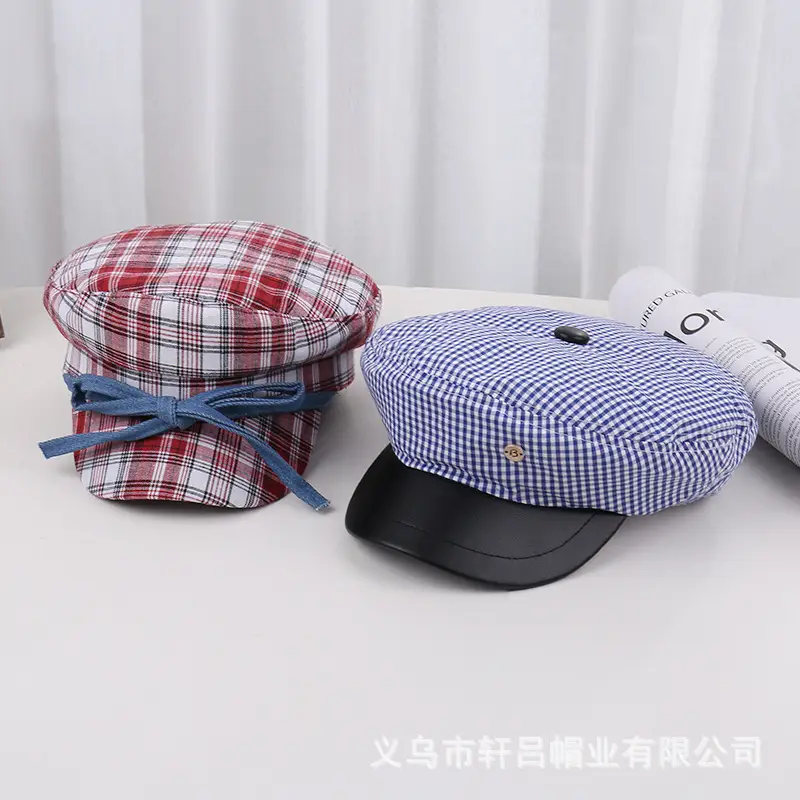 Men Red Plaid Bow Tie Sun Hat - Image 6