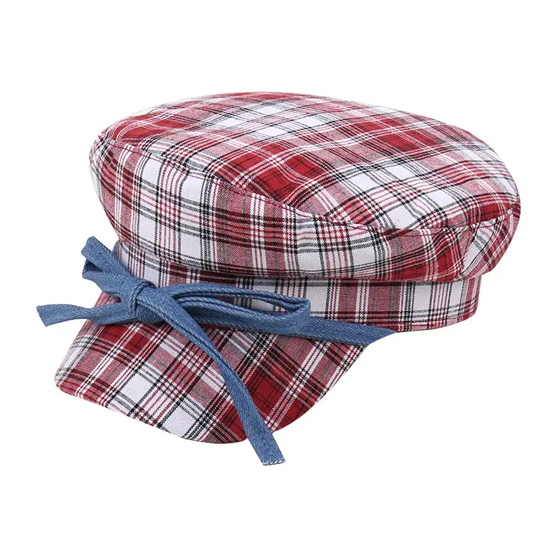 Men Red Plaid Bow Tie Sun Hat - Image 9