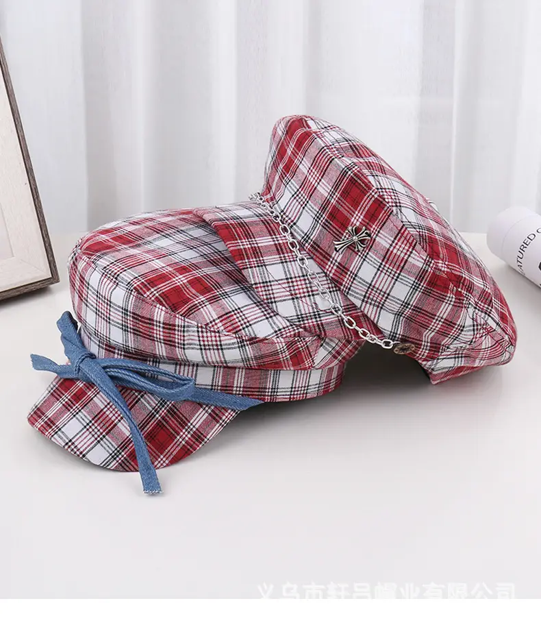 Men Red Plaid Bow Tie Sun Hat — feature 25