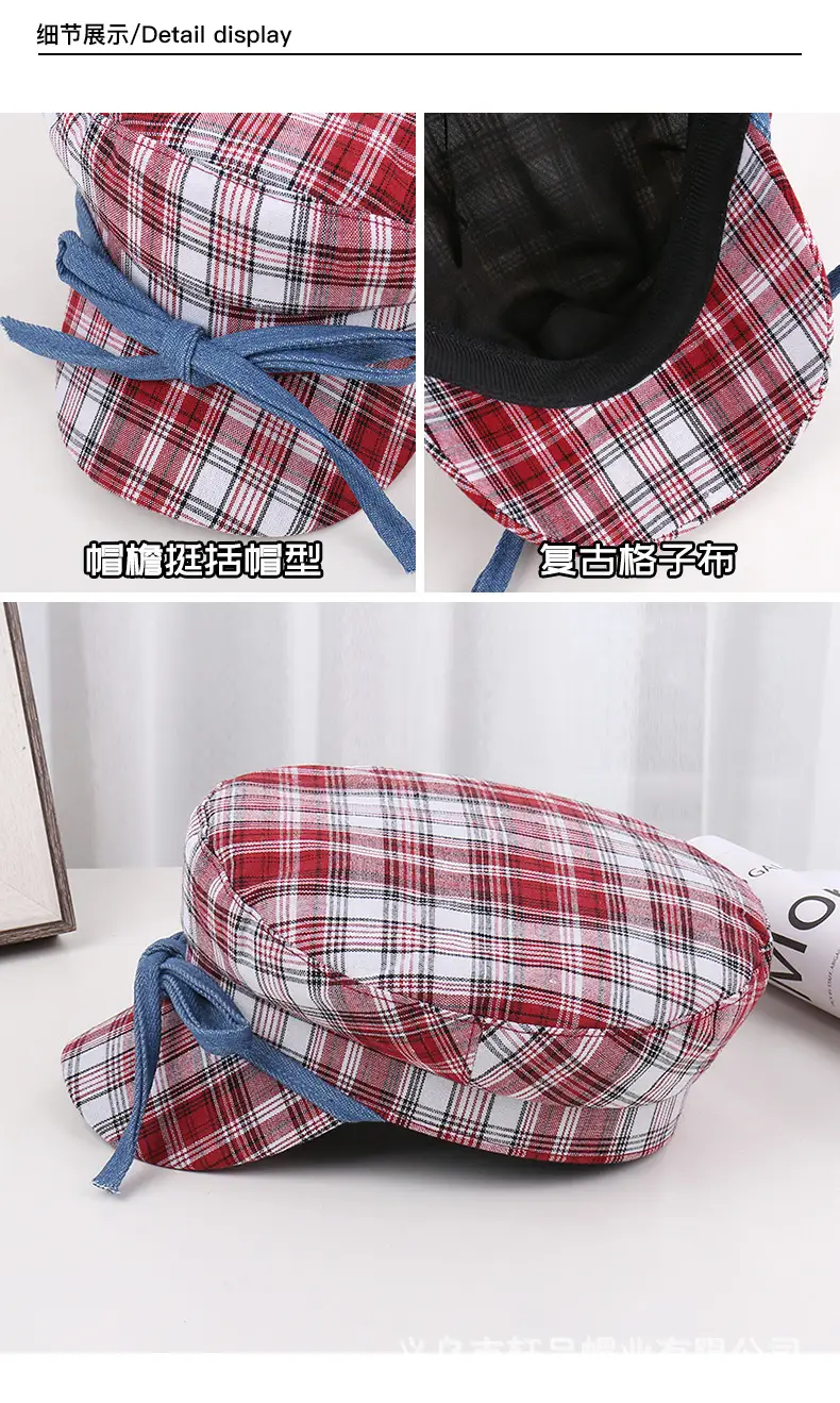 Men Red Plaid Bow Tie Sun Hat — feature 36