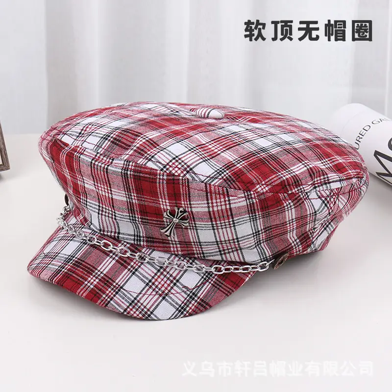 Men Red Plaid Bow Tie Sun Hat - Image 3