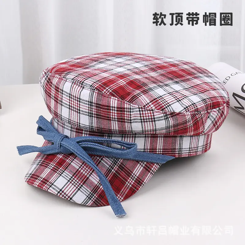 Men Red Plaid Bow Tie Sun Hat - Image 4