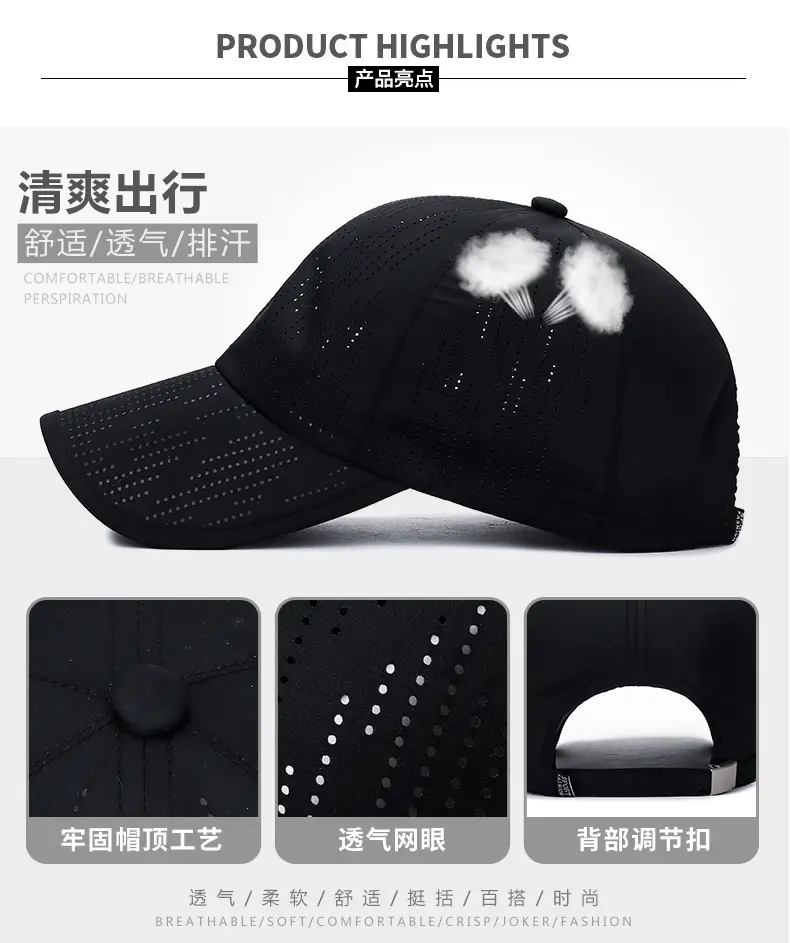 Blue Laser Punched Baseball Cap for Men Women Travel Outdoor Sports — feature 1