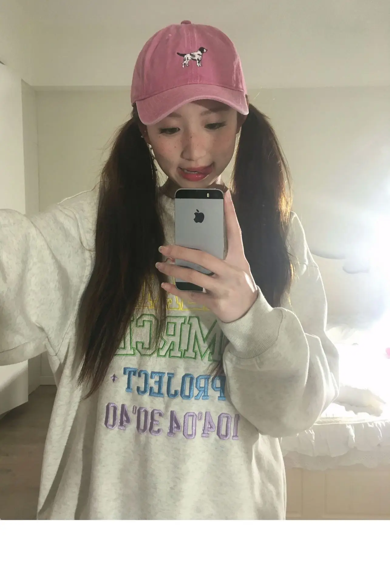 Korean Cute Puppy Embroidered Washed Pink Cap — feature 11