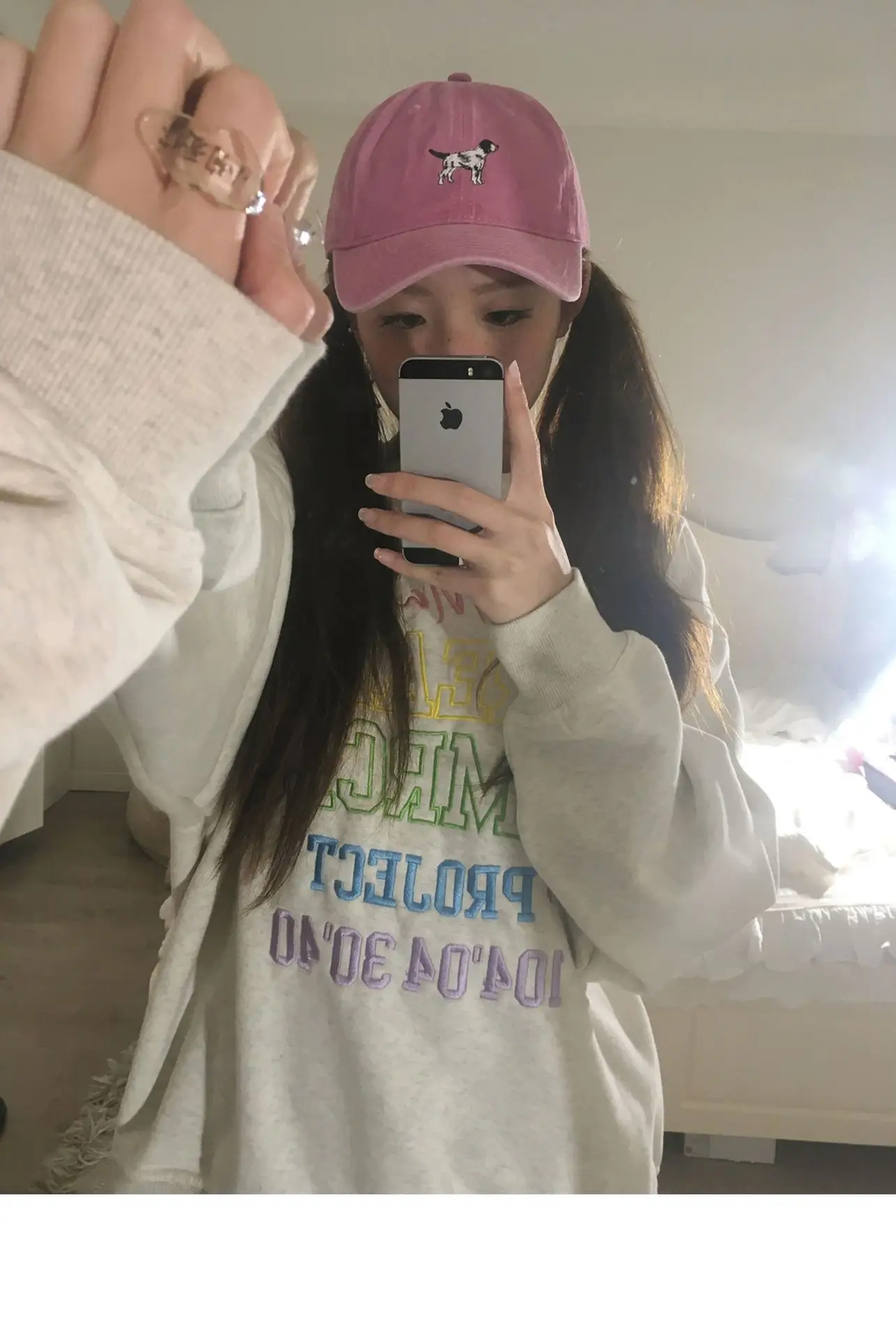 Korean Cute Puppy Embroidered Washed Pink Cap — feature 12