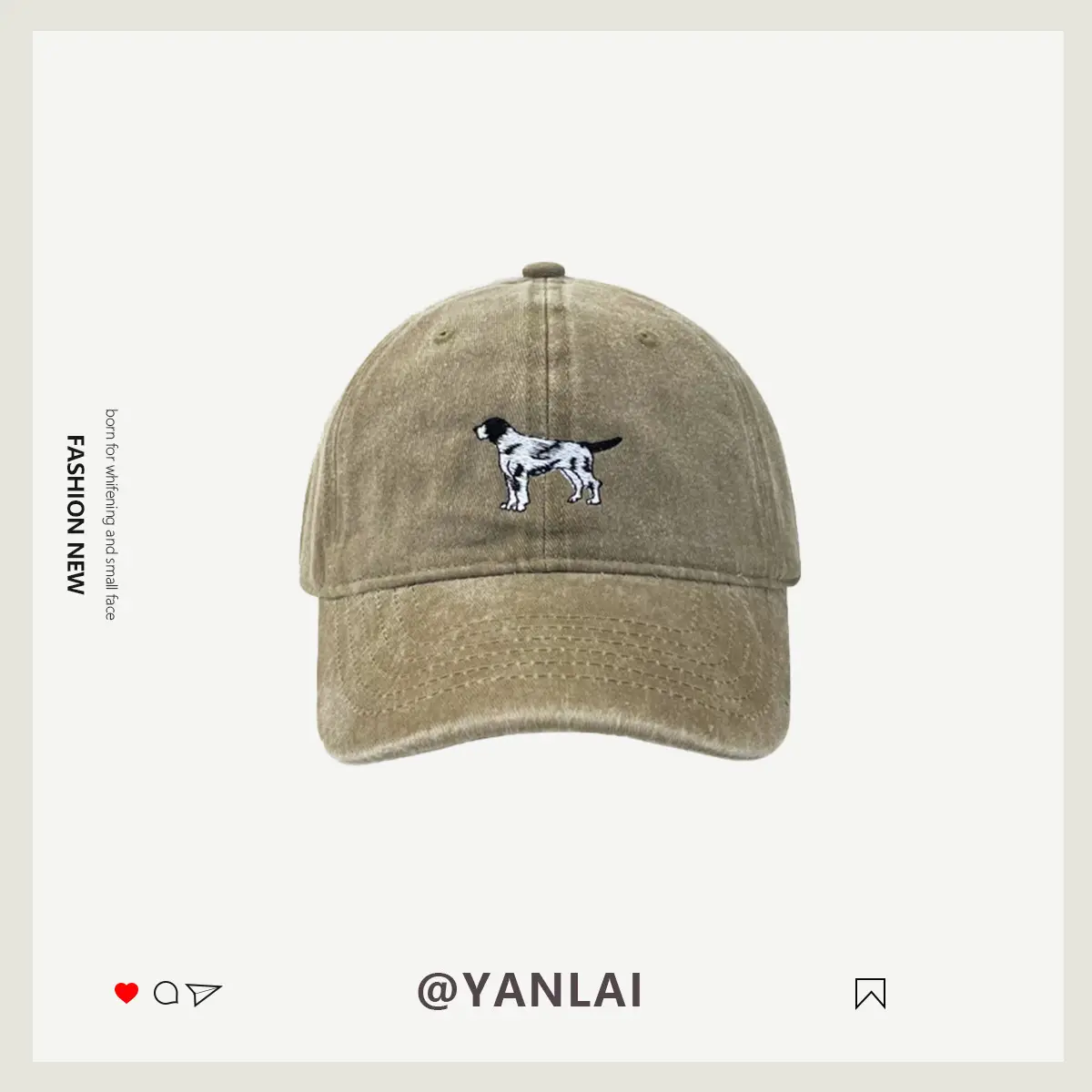 Korean Cute Puppy Embroidered Washed Pink Cap - Image 3