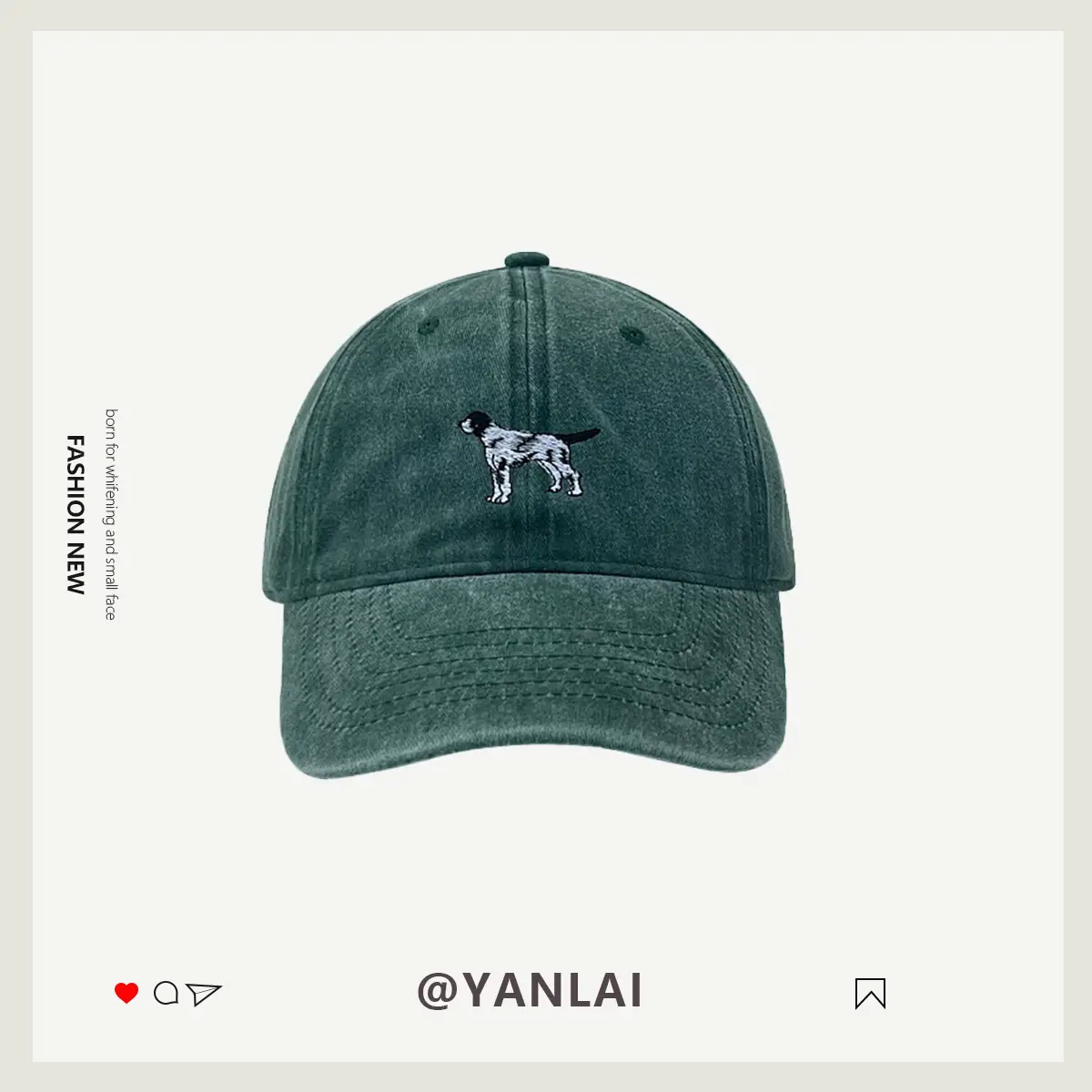 Korean Cute Puppy Embroidered Washed Pink Cap - Image 4